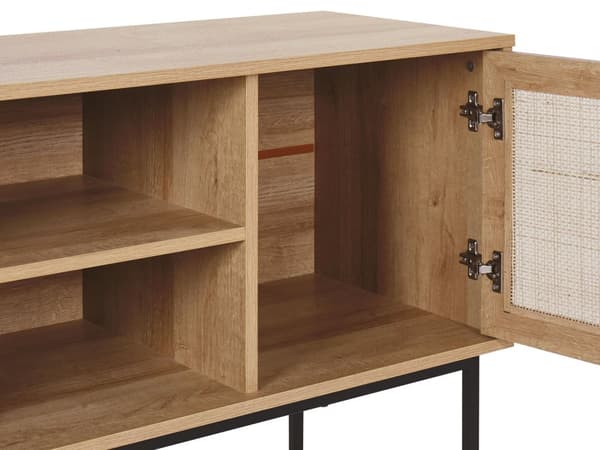 TV Stander Lys Træ 2 Låger 120 x 63 cm Metalben Boho Stil Fletskab