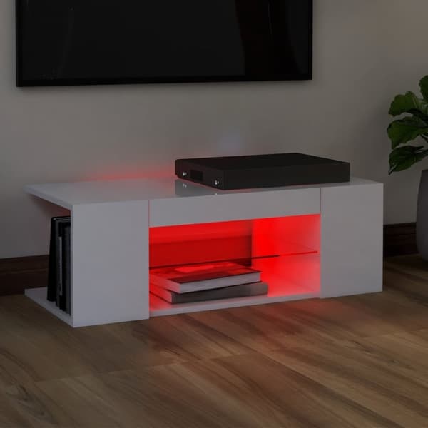 vidaXL TV-bänk med LED-belysning vit högglans 90x39x30 cm