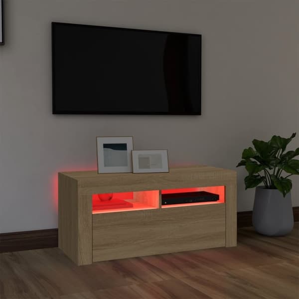 vidaXL TV-taso LED-valoilla Sonoma-tammi 90x35x40 cm