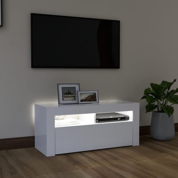 vidaXL TV-benk med LED-lys hvit 90x35x40 cm