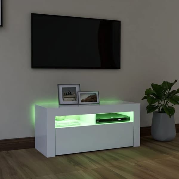 vidaXL TV-benk med LED-lys hvit 90x35x40 cm