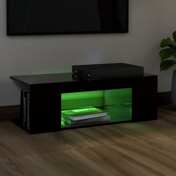 vidaXL TV-benk med LED-lys svart 90x39x30 cm