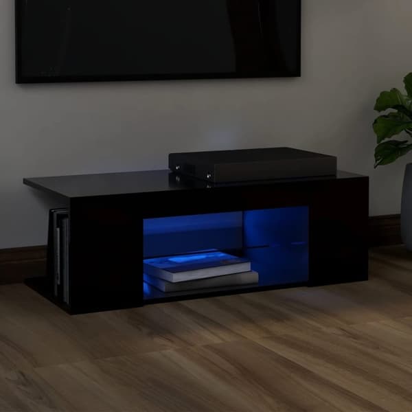 vidaXL TV-benk med LED-lys svart 90x39x30 cm