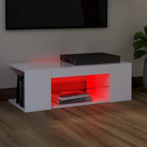 vidaXL TV-benk med LED-lys hvit 90x39x30 cm