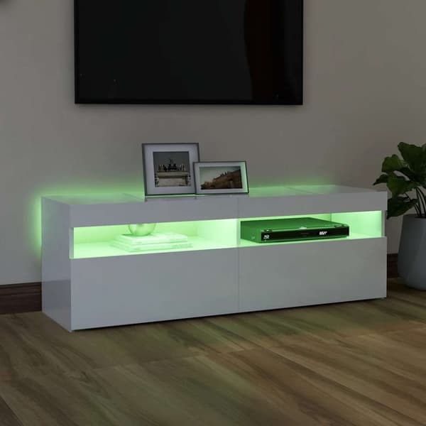 vidaXL TV-benk med LED-lys høyglans hvit 120x35x40 cm