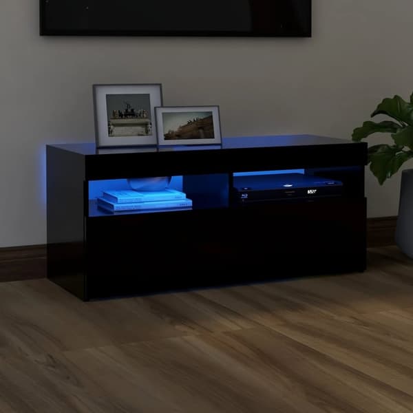 vidaXL tv-bord med LED-lys 90x35x40 cm sort