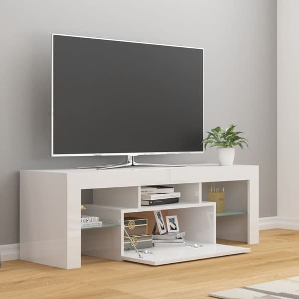 vidaXL TV-benk med LED-lys høyglans hvit 120x35x40 cm