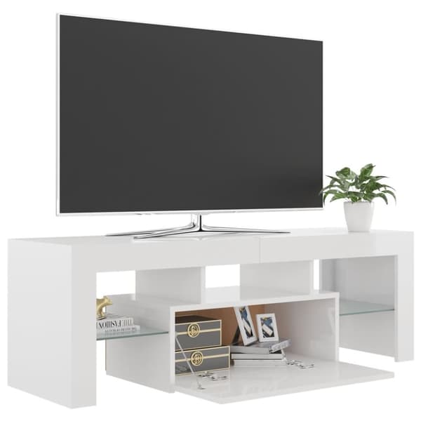 vidaXL TV-benk med LED-lys høyglans hvit 120x35x40 cm