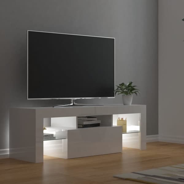 vidaXL TV-benk med LED-lys høyglans hvit 120x35x40 cm