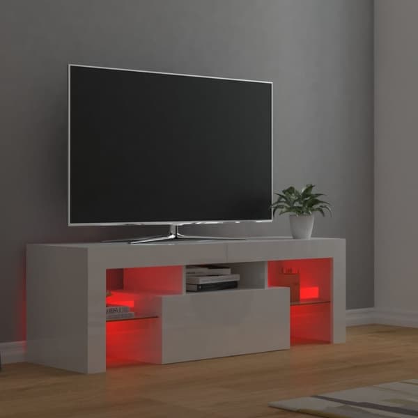 vidaXL TV-benk med LED-lys høyglans hvit 120x35x40 cm