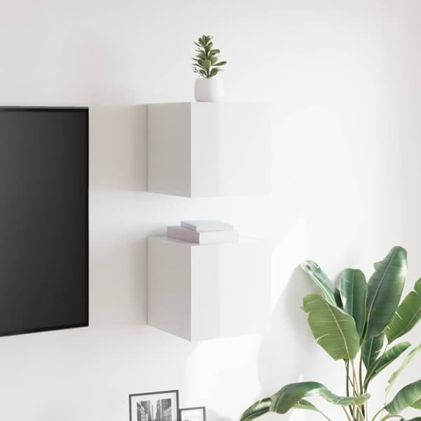 vidaXL Vegghengte TV-benker 2 stk høyglans hvit 30,5x30x30 cm