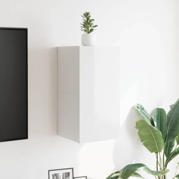 vidaXL Vegghengte TV-benker 2 stk høyglans hvit 30,5x30x30 cm