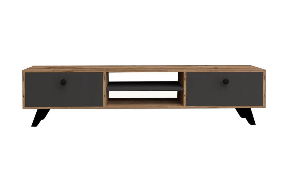 TV-BÄNK 160 cm 2 Skåp 2 Hyllor Natur/Antracit