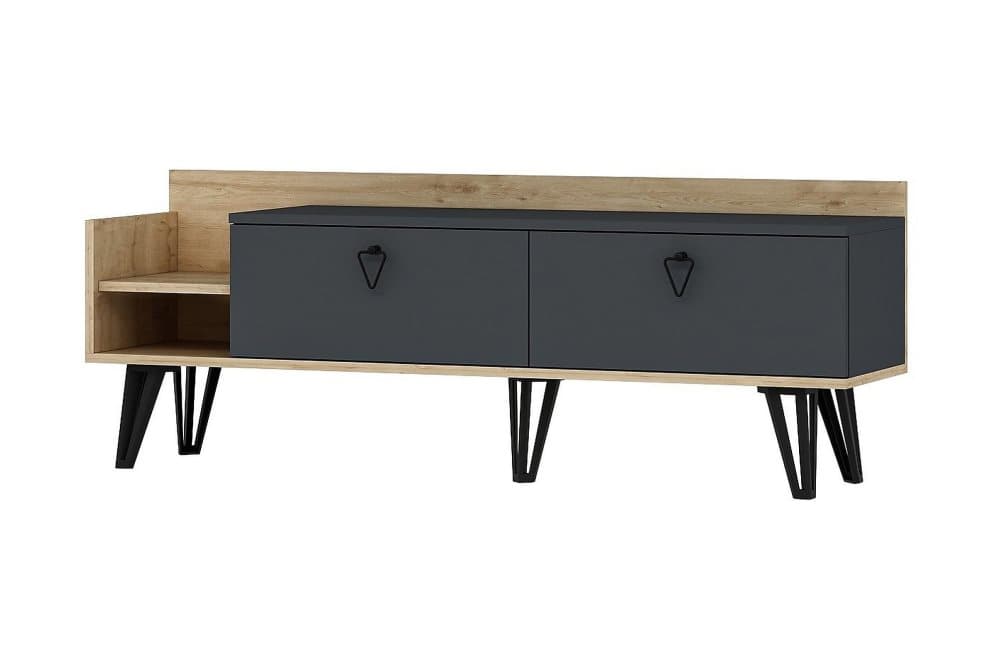 TV-BÄNK 120 cm 2 Lådor Natur/Antracit