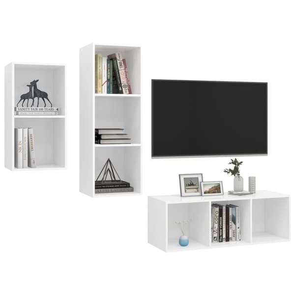 vidaXL TV-benksett 3 deler hvit sponplate