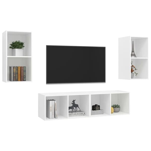 vidaXL Vegghengte TV-benker 4 stk hvit sponplate