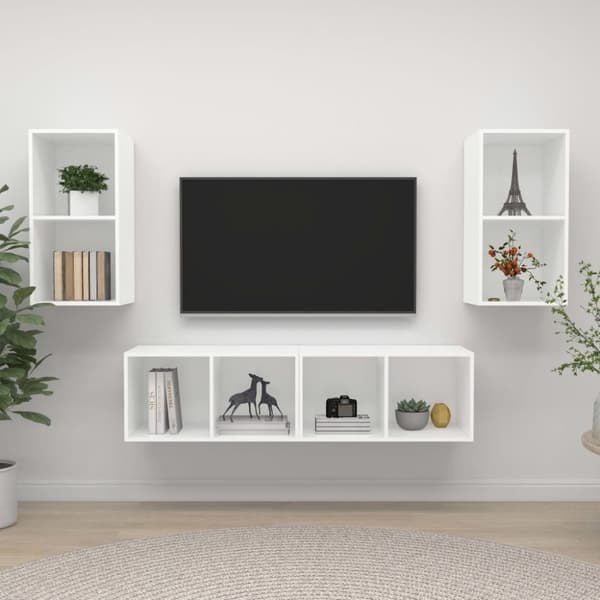 vidaXL Vegghengte TV-benker 4 stk hvit sponplate