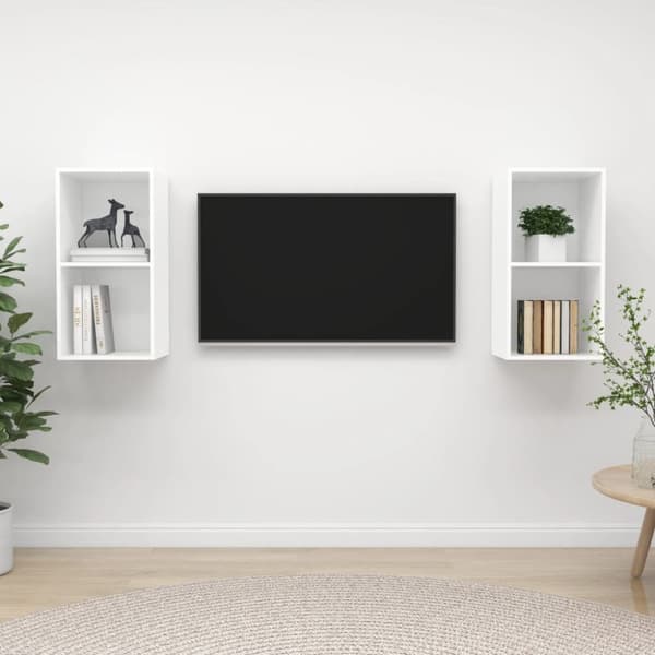 vidaXL Väggmonterade tv-bänkar 2 st vit spånskiva