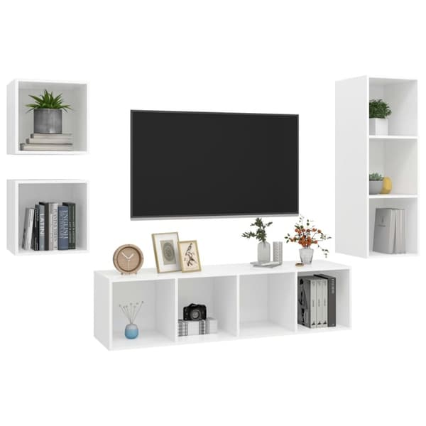vidaXL TV-benksett 4 deler hvit sponplate