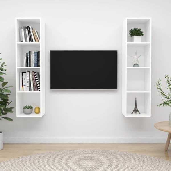 vidaXL Vegghengte TV-benker 2 stk hvit sponplate