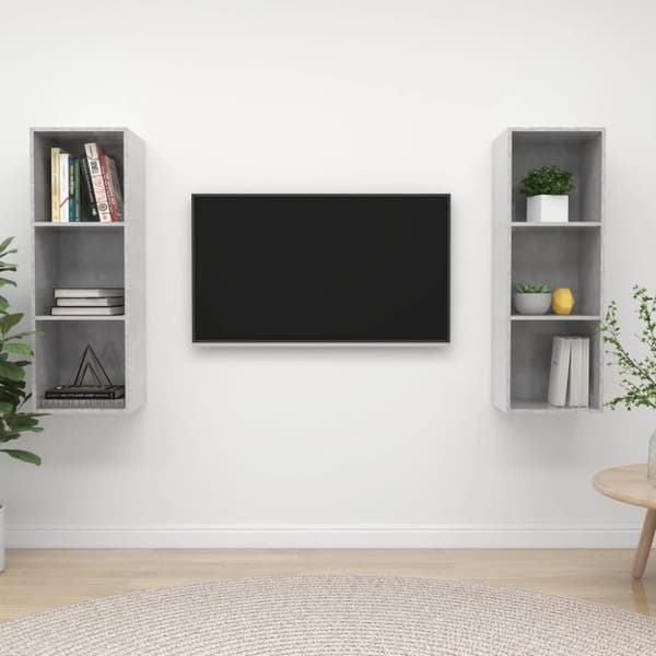 vidaXL Väggmonterade tv-skåp 2 st betonggrå spånskiva