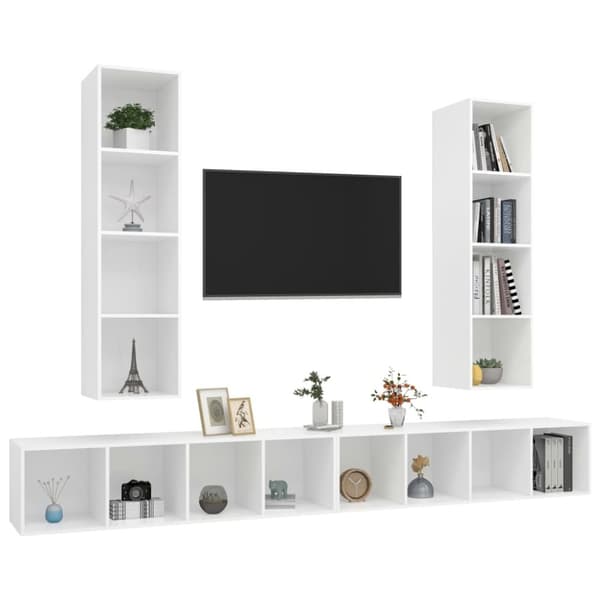 vidaXL Vegghengte TV-benker 4 stk hvit sponplate