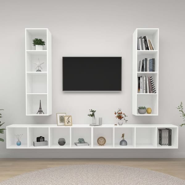 vidaXL Vegghengte TV-benker 4 stk hvit sponplate