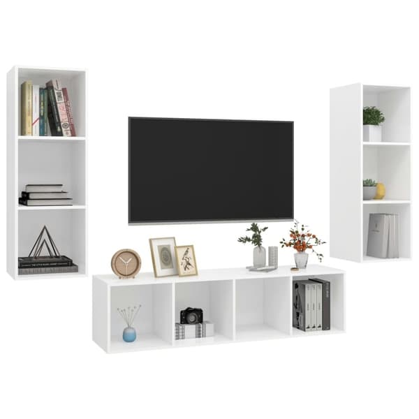 vidaXL TV-benksett 3 deler hvit sponplate
