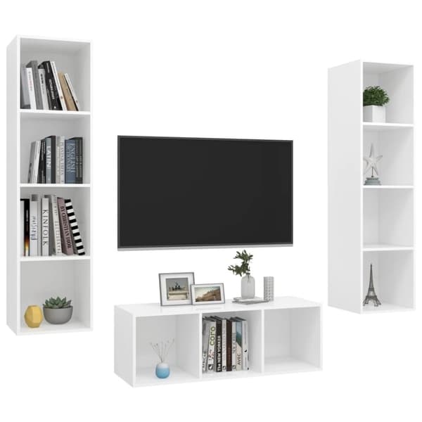 vidaXL TV-benksett 3 deler hvit sponplate