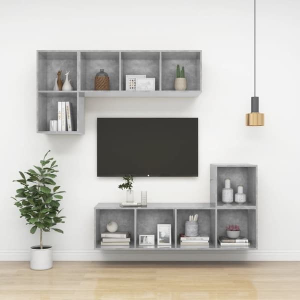 vidaXL Vegghengt TV-benk betonggrå 37x37x107 cm sponplate