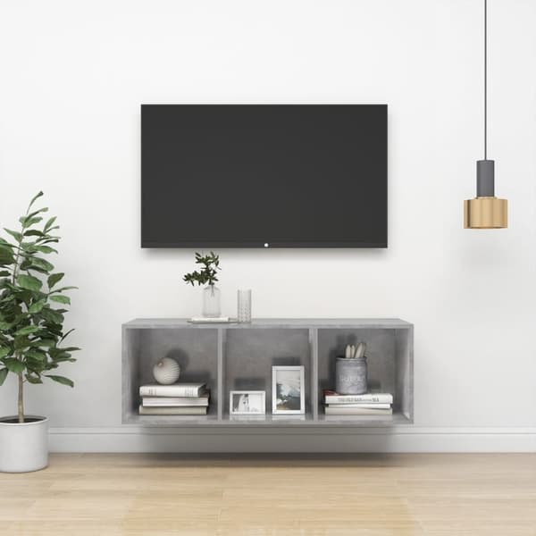 vidaXL Vegghengt TV-benk betonggrå 37x37x107 cm sponplate