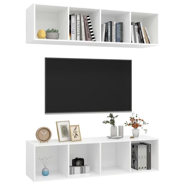 vidaXL Vegghengte TV-benker 2 stk hvit sponplate