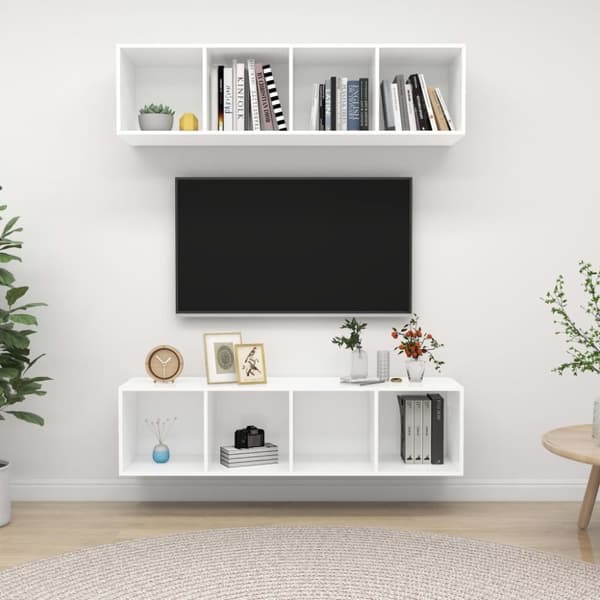 vidaXL Vegghengte TV-benker 2 stk hvit sponplate
