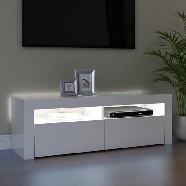 vidaXL tv-skab med LED-lys 120x35x40 cm hvid højglans
