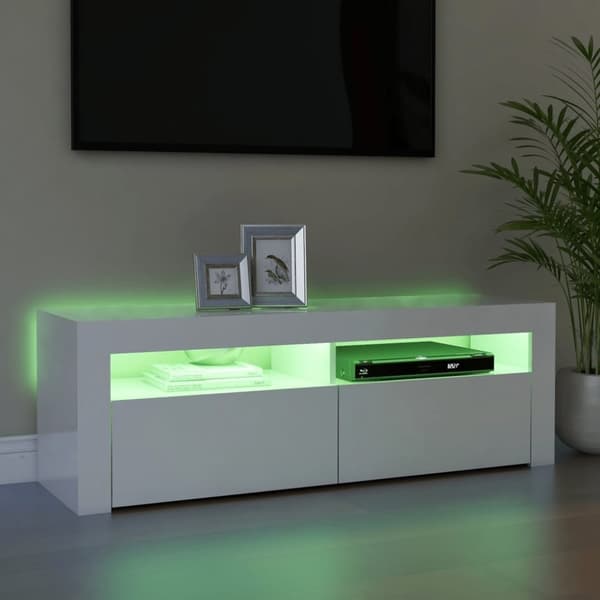 vidaXL tv-skab med LED-lys 120x35x40 cm hvid højglans