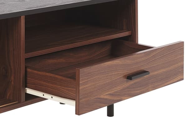 TV-stativ Mørk træ Sort MDF TV Op til 54ʺ Retro Skydeskab Skuffe Kabelstyring Stue