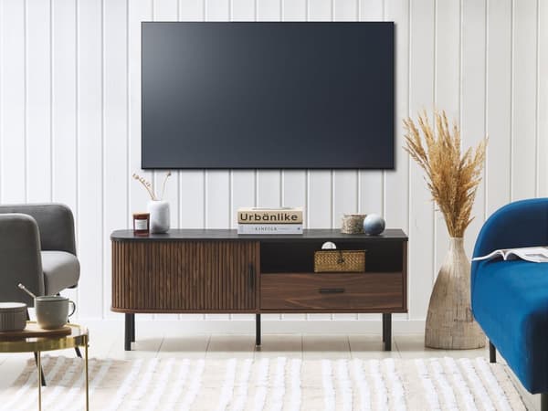TV-stativ Mørk træ Sort MDF TV Op til 54ʺ Retro Skydeskab Skuffe Kabelstyring Stue