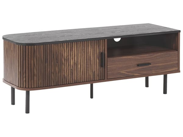 TV-stativ Mørk træ Sort MDF TV Op til 54ʺ Retro Skydeskab Skuffe Kabelstyring Stue