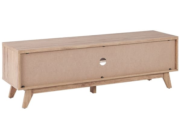 TV Bord Lyst Træ 140 x 40 x 45 cm Lav Fjernsynsbord med Skab Døre og Skuffer Opbevaring Tvbænk Stuen Tilbehør Tv Møbel med Kabelgennemføring