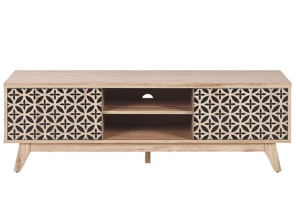 TV Bord Lyst Træ 140 x 40 x 45 cm Lav Fjernsynsbord med Skab Døre og Skuffer Opbevaring Tvbænk Stuen Tilbehør Tv Møbel med Kabelgennemføring