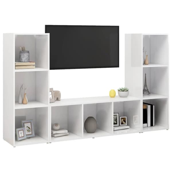 vidaXL TV-skåp 3 delar vit 107x35x37 cm spånskiva