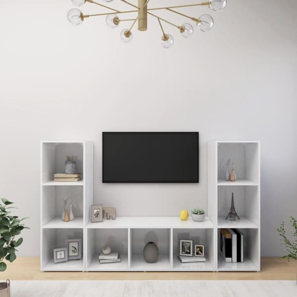 vidaXL TV-skåp 3 delar vit 107x35x37 cm spånskiva