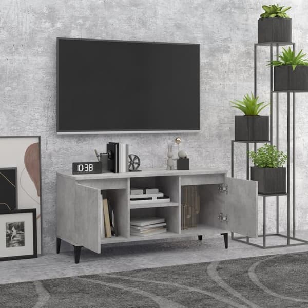 vidaXL TV-benk med metallben betonggrå 103,5x35x50 cm
