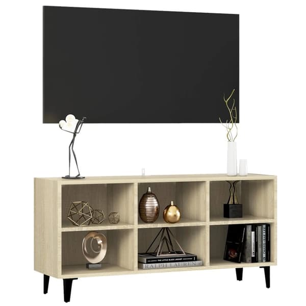 vidaXL TV-bänk med metallben sonoma-ek 103,5x30x50 cm