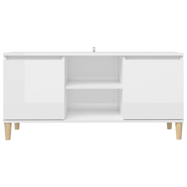 vidaXL tv-bord med massive træben 103,5x35x50 cm hvid højglans