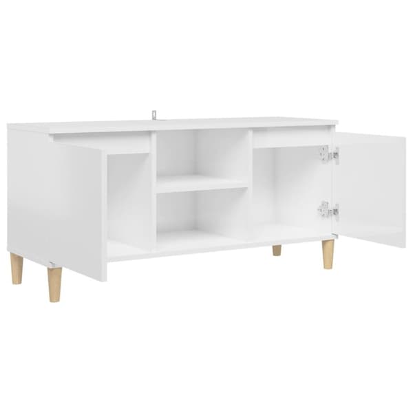 vidaXL tv-bord med massive træben 103,5x35x50 cm hvid højglans