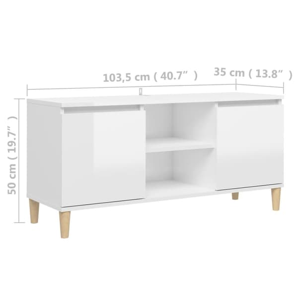 vidaXL tv-bord med massive træben 103,5x35x50 cm hvid højglans