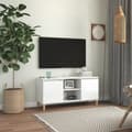 Miniatyrbillede 9 af 9: vidaXL tv-bord med massive træben 103,5x35x50 cm hvid højglans