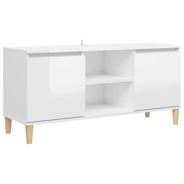 vidaXL TV-bänk med massiva ben vit högglans 103,5x35x50 cm