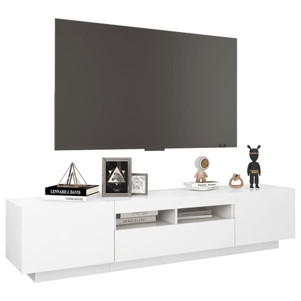 vidaXL TV-bänk med LED-belysning vit högglans 180x35x40 cm